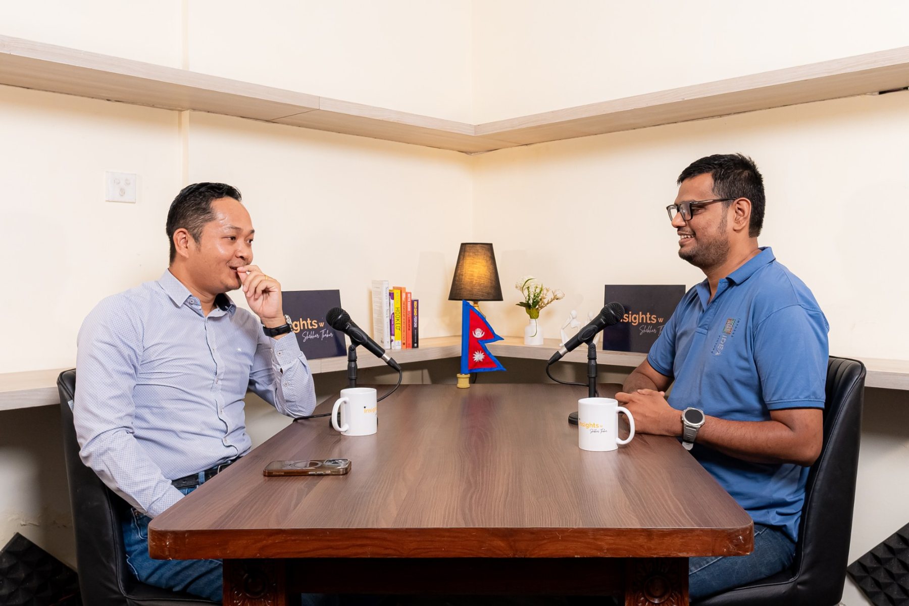 Shekhar Thakur recording an episode of Insights with Shekhar Thakur